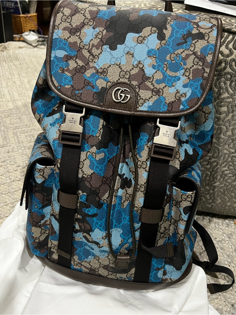 Gucci Blue and Brown Camouflage GG Canvas Backpack